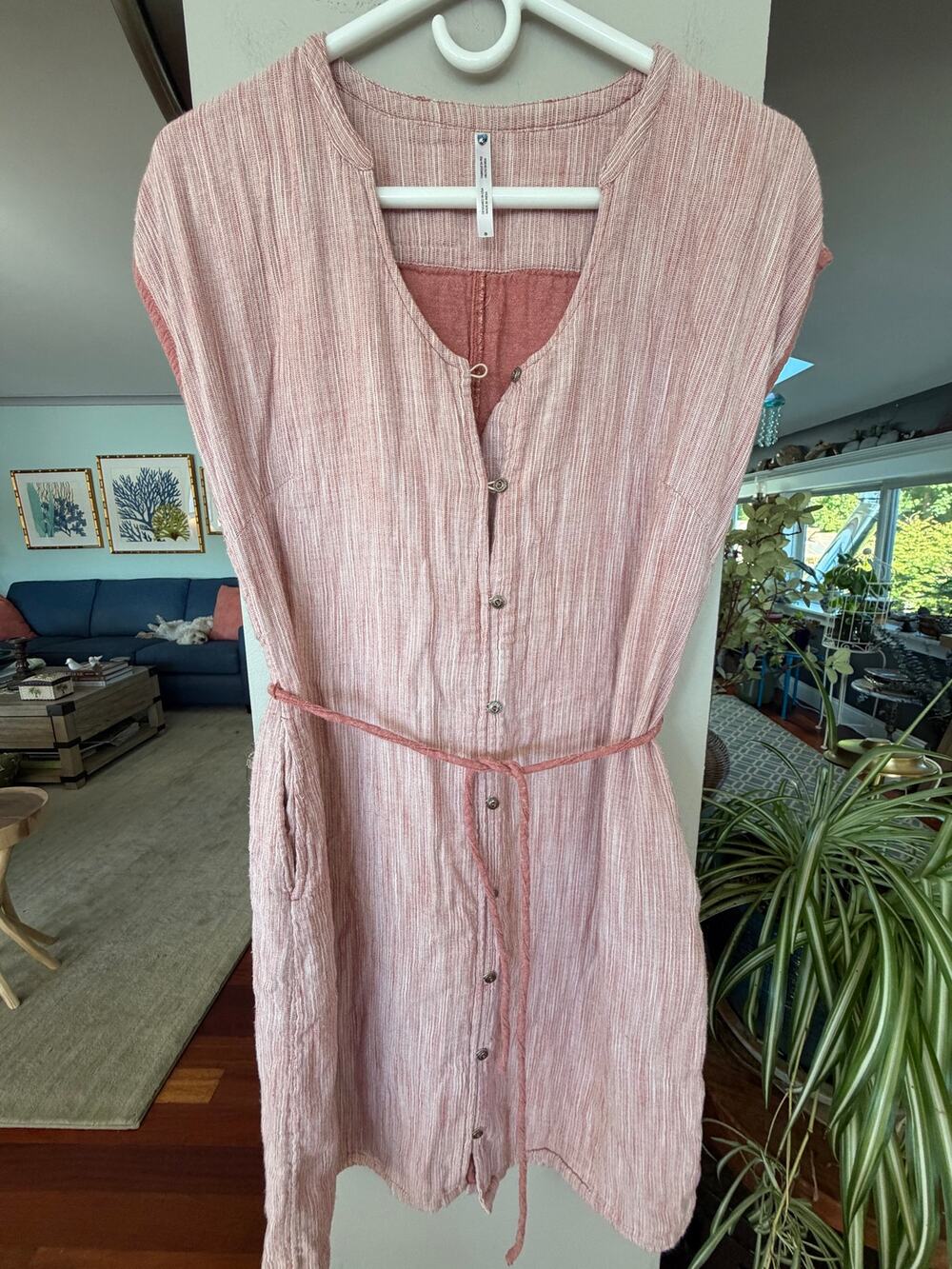 KÜHL Women's S Pink Hooded Gauze Button Front Long Sleeve Shirt Tunic Dress